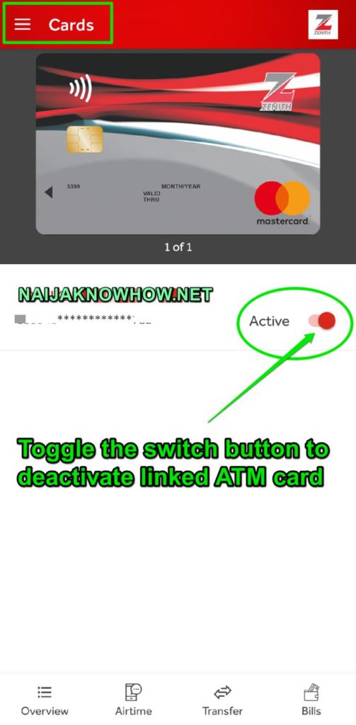 How to block Zenith bank ATM card via app