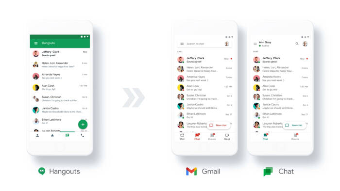 Google Hangouts, Meet, and Chat (photo / Google) applications