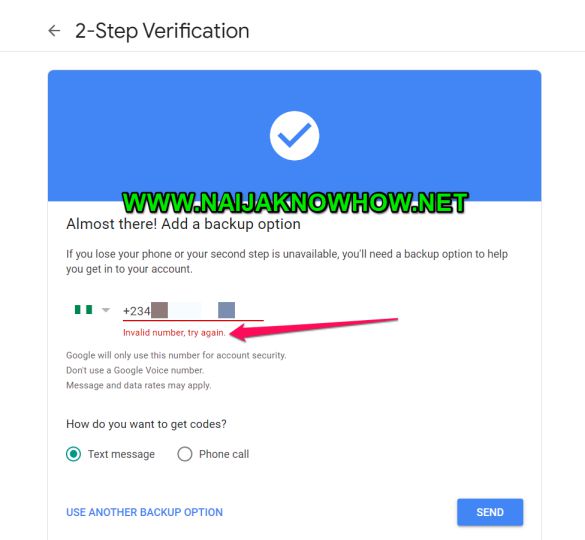 Fix Google 2-Step Verification Error "Invalid Number, Try Again" In Nigeria