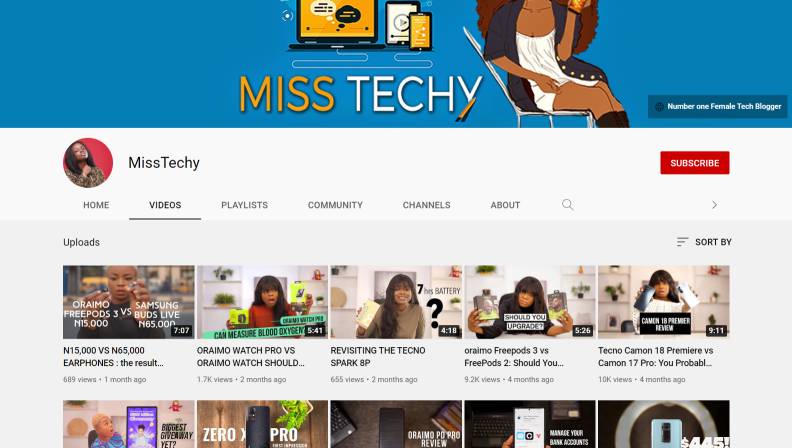 MissTechy - Nigerian Female Tech YouTube Channel